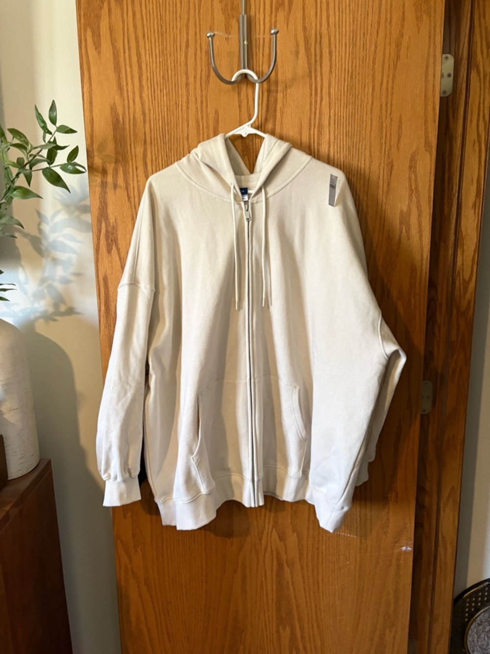 Old Navy Beige Zip Hoodie with Hood and Drawstrings
